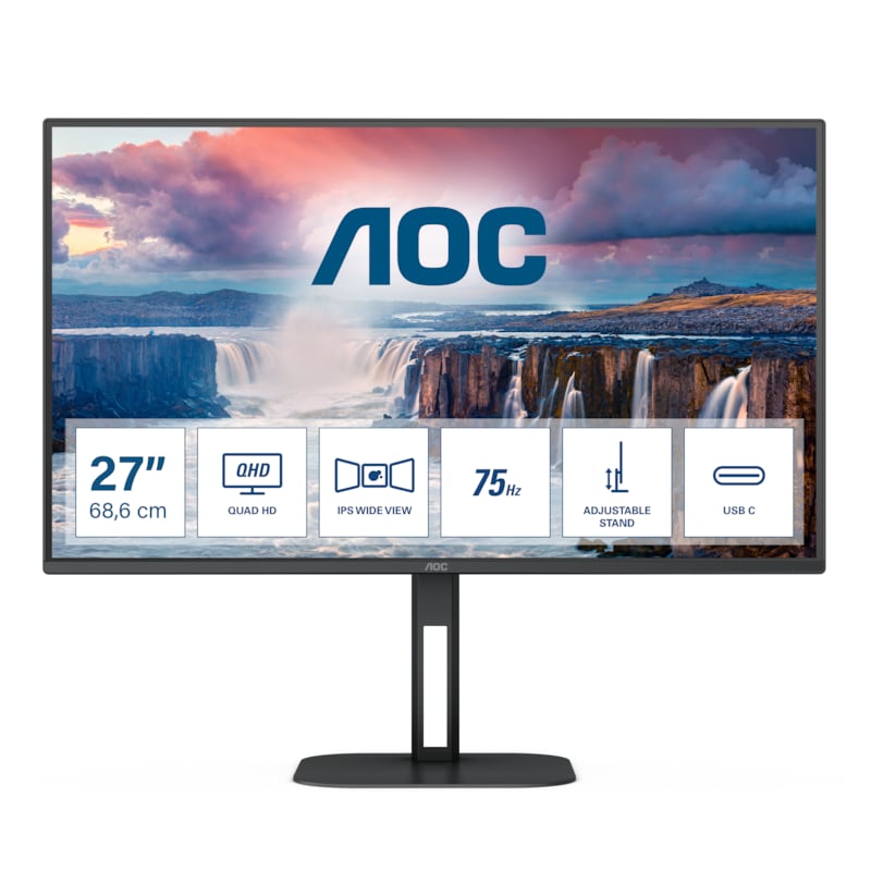 AOC Q27V5C 68,6cm (27") QHD IPS Office Monitor 16:9 HDMI/DP/USB-C PD65W 75Hz 4ms