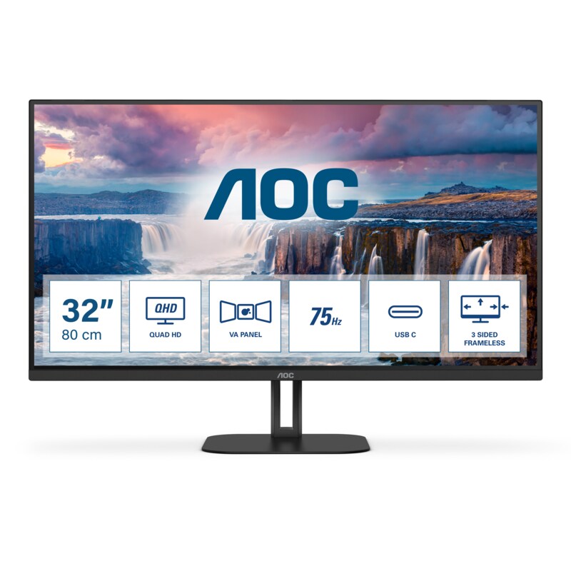AOC Q32V5CE 80cm (32") QHD VA Office Monitor 16:9 HDMI/DP/USB-C PD65W 75Hz Sync