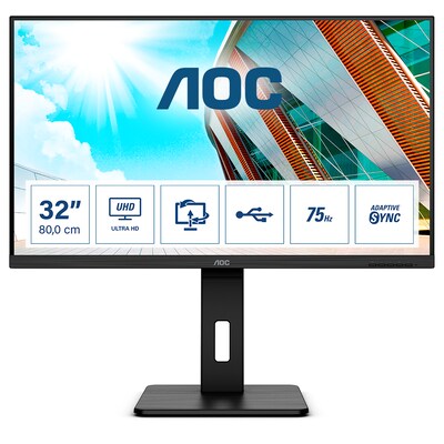 AOC Monitor günstig Kaufen-AOC U32P2 80cm (31,5") 4K UHD VA Office Monitor 16:9 HDMI/DP/USB 60Hz Sync 4ms. AOC U32P2 80cm (31,5") 4K UHD VA Office Monitor 16:9 HDMI/DP/USB 60Hz Sync 4ms <![CDATA[• Energieeffizienzklasse: G • Größe: 80,0 cm (31,5 Zoll) 16:9, Auflösung