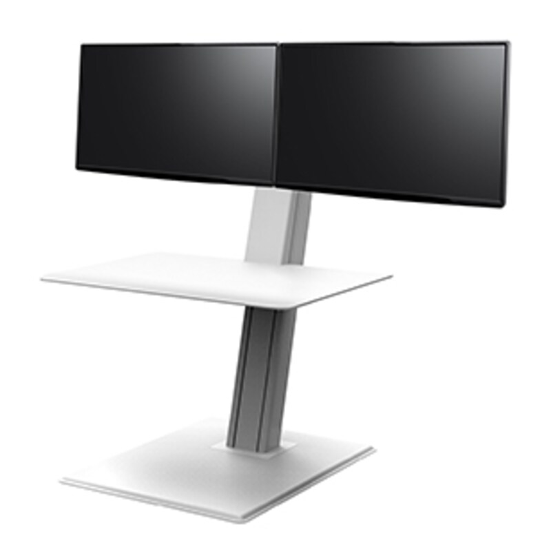 Humanscale QuickStand Eco für zwei Monitore, große Tastaturablage, weiß