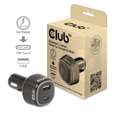 Adapter Strom günstig Kaufen-Club 3D NoteBook/Laptop 12V KFZ-Ladegerät 63 Watt USB-A/USB-C. Club 3D NoteBook/Laptop 12V KFZ-Ladegerät 63 Watt USB-A/USB-C <![CDATA[• USB-Adapter • Anschlüsse: USB Typ C und USB Typ A • Farbe: schwarz • passend für: Strom • Farbe: 