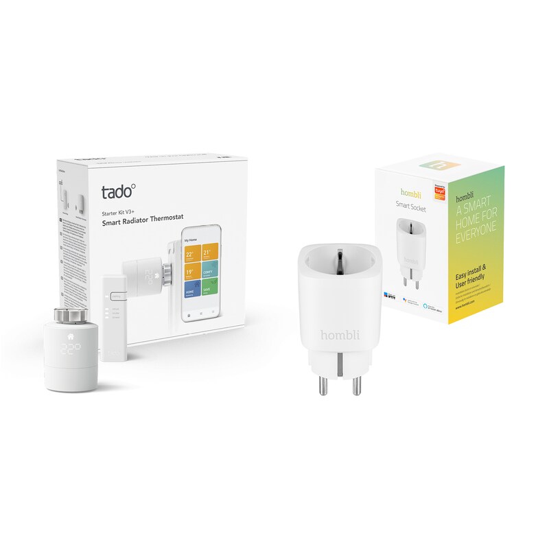 tado° Starter Set Heizen Smartes Heizkörper-Thermostat V3+ mit Hombli Steckdose