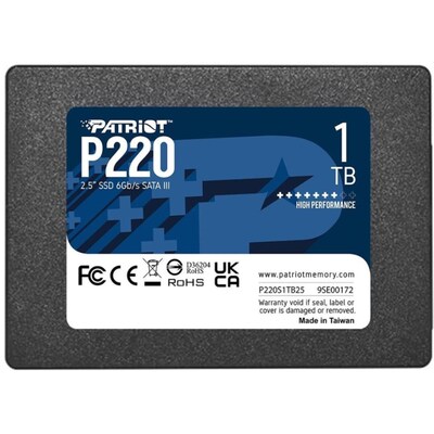SSD SATA günstig Kaufen-Patriot P220 SATA SSD 1TB 2,5 Zoll. Patriot P220 SATA SSD 1TB 2,5 Zoll <![CDATA[• 1 TB - 7 mm Bauhöhe • 2,5 Zoll, SATA III (600 Mbyte/s) • Maximale Lese-/Schreibgeschwindigkeit: 550 MB/s / 500 MB/s • Mainstream: Sehr gutes Preisleistungs-Verhält