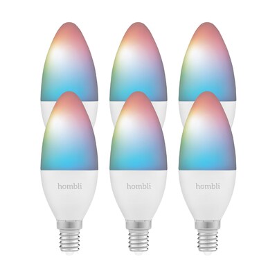 WE ARE günstig Kaufen-Hombli smarte Glühbirne, 4,5W, E14, RGB, 6er Pack. Hombli smarte Glühbirne, 4,5W, E14, RGB, 6er Pack <![CDATA[• LED / E14-Sockel / 4,5 W / 380 Lumen • Dimmbares weißes und farbiges Licht • Wählen Sie aus 16 Millionen Farben • Sprachste