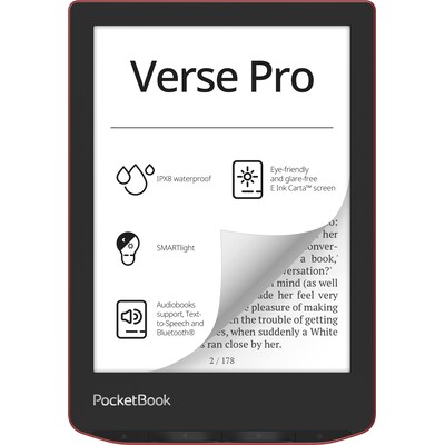 IO E  günstig Kaufen-PocketBook Verse Pro eReader passion red mit 300 DPI 16 GB. PocketBook Verse Pro eReader passion red mit 300 DPI 16 GB <![CDATA[• Display: 1072 × 1448 • Speicher: 16 GB • Beleuchtung: 16 (Graustufen)]]>. 