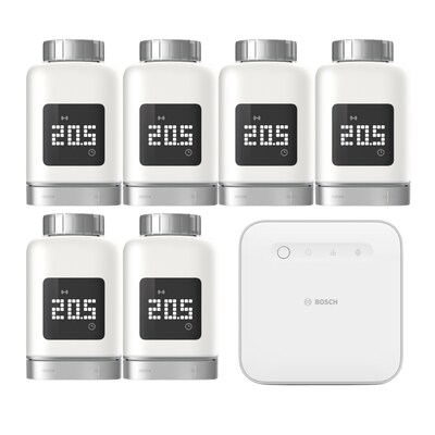 Smart günstig Kaufen-Bosch Smart Home Starter Set Smarte Heizung • 6x smartes Thermostat. Bosch Smart Home Starter Set Smarte Heizung • 6x smartes Thermostat <![CDATA[• Gezielte Temperatur-Steuerung in jedem Raum • Kontinuierliche Messung der aktuellen Raumt
