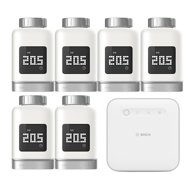 02 B  günstig Kaufen-Bosch Smart Home Starter Set Smarte Heizung • 6x smartes Thermostat. Bosch Smart Home Starter Set Smarte Heizung • 6x smartes Thermostat <![CDATA[• Gezielte Temperatur-Steuerung in jedem Raum • Kontinuierliche Messung der aktuellen Raumt
