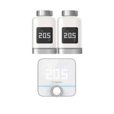 Smart+LED günstig Kaufen-Bosch Smart Home Set Smarte Heizung • 2x Thermostat • Raumthermostat. Bosch Smart Home Set Smarte Heizung • 2x Thermostat • Raumthermostat <![CDATA[• Gezielte Temperatur-Steuerung in jedem Raum • Kontinuierliche Messung der