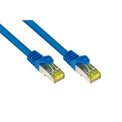 Schutz und günstig Kaufen-Good Connections Patchkabel mit Cat. 7 Rohkabel S/FTP 0,15m blau. Good Connections Patchkabel mit Cat. 7 Rohkabel S/FTP 0,15m blau <![CDATA[• Patchkabel mit Cat. 7 Rohkabel und Rastnasenschutz • Anschlüsse: 2x RJ45-Stecker, Belegung: 1:1 nach EIA/TIA