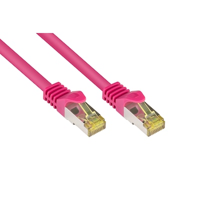 mit 2x günstig Kaufen-Good Connections Patchkabel mit Cat. 7 Rohkabel S/FTP 5m magenta. Good Connections Patchkabel mit Cat. 7 Rohkabel S/FTP 5m magenta <![CDATA[• Patchkabel mit Cat. 7 Rohkabel und Rastnasenschutz • Anschlüsse: 2x RJ45-Stecker, Belegung: 1:1 nach EIA/TIA