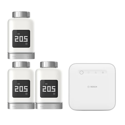 02 L  günstig Kaufen-Bosch Smart Home Starter Set Smarte Heizung • 3x smartes Thermostat. Bosch Smart Home Starter Set Smarte Heizung • 3x smartes Thermostat <![CDATA[• Gezielte Temperatur-Steuerung in jedem Raum • Kontinuierliche Messung der aktuellen Raumt