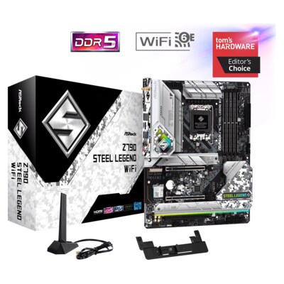 WI FI günstig Kaufen-ASRock Z790 STEEL LEGEND WiFi. ASRock Z790 STEEL LEGEND WiFi <![CDATA[• ATX Mainboard mit Sockel Intel 1700 für Intel Core 14. Generation-CPU • Intel Z790-Chipsatz, Intel HD Graphics Grafik • 192 GB max. RAM, DDR5 bis zu 7200MHz • 1x DisplayPort,