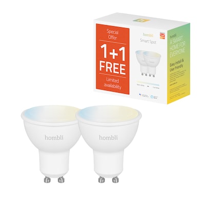 GU10 LED günstig Kaufen-Hombli smarte Glühbirne, 4,5W, CCT, 2er Pack. Hombli smarte Glühbirne, 4,5W, CCT, 2er Pack <![CDATA[• LED / GU10-Sockel / 4,5 W / 350 Lumen • Dimmbares weißes Licht • Sprachsteuerung via Google Assistant, Alexa und Sirin • Im praktische