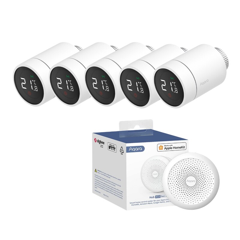 Aqara Starter Set Smarte Heizung • 5 Heizkörperthermostate • Zentrale M1S Gen 2