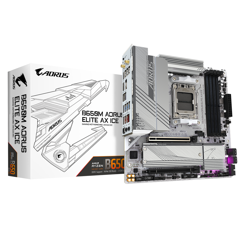 GIGABYTE B650M AORUS ELITE AX ICE mATX Mainboard Sockel AM5 HDMI/DP/USB-C/WIFI6E