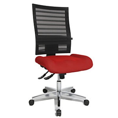 Stuhl mit günstig Kaufen-Topstar Operator-Drehstuhl mit Netz-Rückenlehne schwarz, Bezug rot. Topstar Operator-Drehstuhl mit Netz-Rückenlehne schwarz, Bezug rot <![CDATA[• Netzrückenlehne • Spezialformschaum für zusätzlichen Sitzkomfort • Sitztiefenverstellung 