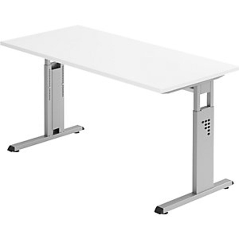 kaiserkraft Schreibtisch Mini-Office C,C-Fuß-Gestell, Alusilber,B 1400 mm, weiß