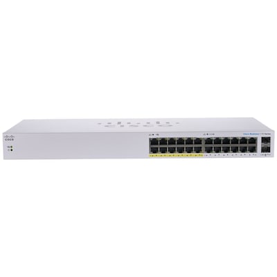 Cisco Business günstig Kaufen-Cisco CBS110-24PP Business 110 Series unmanaged Switch. Cisco CBS110-24PP Business 110 Series unmanaged Switch <![CDATA[• 22x GB-LAN (davon 12x PoE), 2x SFP/RJ45 Combo • Je PoE Port max. 15 W (Gesamtbudget 100 W) • Lüfterlos, Rackfähig (1HE)]]>. 