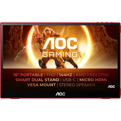 AOC Monitor günstig Kaufen-AOC 16G3 39,6cm (15,6") FHD Mobiler Gaming Monitor 16:9 HDMI/mHDMI/USB-C 144Hz. AOC 16G3 39,6cm (15,6") FHD Mobiler Gaming Monitor 16:9 HDMI/mHDMI/USB-C 144Hz <![CDATA[• Energieeffizienzklasse: E • Größe: 39,6 cm (15,6 Zoll) 16:9, Auflösung