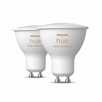 LED Lampe günstig Kaufen-Philips Hue White Ambiance GU10 Doppelpack 2x350lm. Philips Hue White Ambiance GU10 Doppelpack 2x350lm <![CDATA[• Austauschtype: LED-Lampe / Sockel: GU10 / Lichtfarbe: warmweiß - tages • Energieeffizienzklasse: G • Leistung: 5 Watt als Ersatz für 