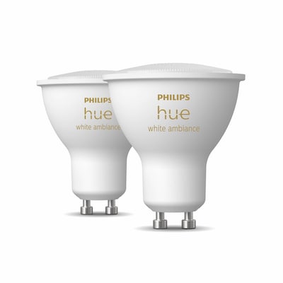Led Sockel günstig Kaufen-Philips Hue White Ambiance GU10 Doppelpack 2x350lm. Philips Hue White Ambiance GU10 Doppelpack 2x350lm <![CDATA[• Austauschtype: LED-Lampe / Sockel: GU10 / Lichtfarbe: warmweiß - tages • Energieeffizienzklasse: G • Leistung: 5 Watt als Ersatz für 