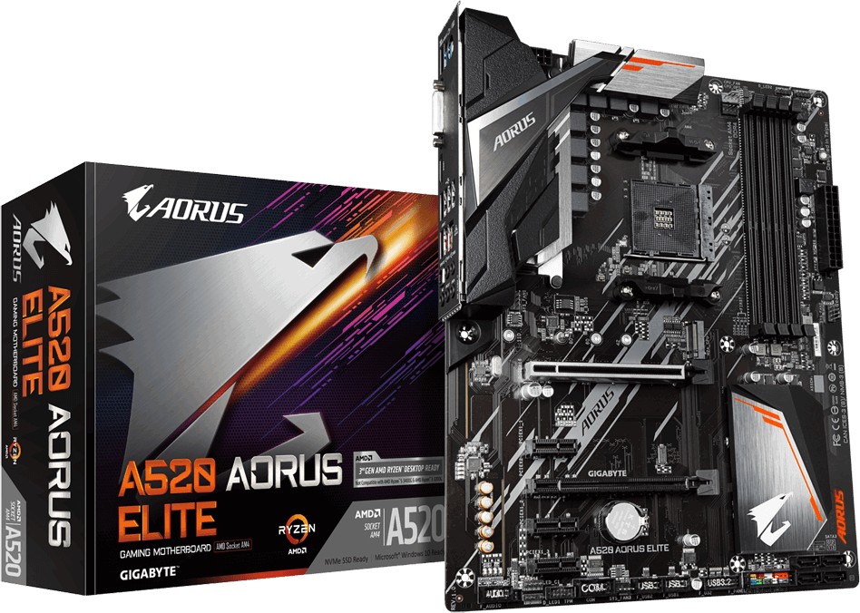 Gigabyte A520 AORUS ELITE ATX Mainboard Sockel AM4 HDMI/DVI-D/M.2/SATA