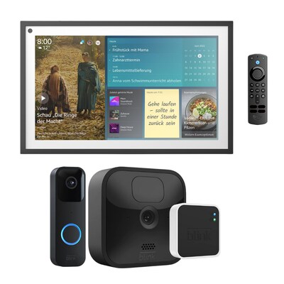 Vorne,1080P günstig Kaufen-Amazon Echo Show 15 mit Alexa + Fernbedienung + Blink Überwachungssystem. Amazon Echo Show 15 mit Alexa + Fernbedienung + Blink Überwachungssystem <![CDATA[• 15,6 Zoll (40 cm) 1080p-Smart-Display in Full HD und Fire TV • Ideal als Küchen-TV