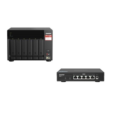 stehend 8 günstig Kaufen-QNAP TS-673A-SW5T TS-673A-8G + QSW-1105-5T 2,5 GbE Switch. QNAP TS-673A-SW5T TS-673A-8G + QSW-1105-5T 2,5 GbE Switch <![CDATA[• Bundle bestehend aus TS-673A-8G NAS und QSW-1105-5T 2,5 GbE Switch • 2,2 GHz AMD Ryzen V1500B 4-Kern-Prozessor • 8GB DDR4