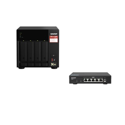 10 H  günstig Kaufen-QNAP TS-473A-SW5T TS-473A-8G NAS System + QSW-1105-5T Switch. QNAP TS-473A-SW5T TS-473A-8G NAS System + QSW-1105-5T Switch <![CDATA[• Bundle bestehend aus QNAP TS-473A-8G NAS + QNAP QSW-1105-5T Switch • 2,2 GHz AMD Ryzen V1500B 4-Kern-Prozessor • 8G