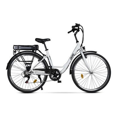 Bike 28 günstig Kaufen-Jeep City E-Bike ECR 3001 28" weiß. Jeep City E-Bike ECR 3001 28" weiß <![CDATA[• Wave-Rahmen aus Stahl • Rahmengröße M (ca. 44 cm) • 6-Gang Kettenschaltung von SHIMANO • V-Bremsen vorne und hinten • 36V 10,4 Ah 374,4 Wh Lith