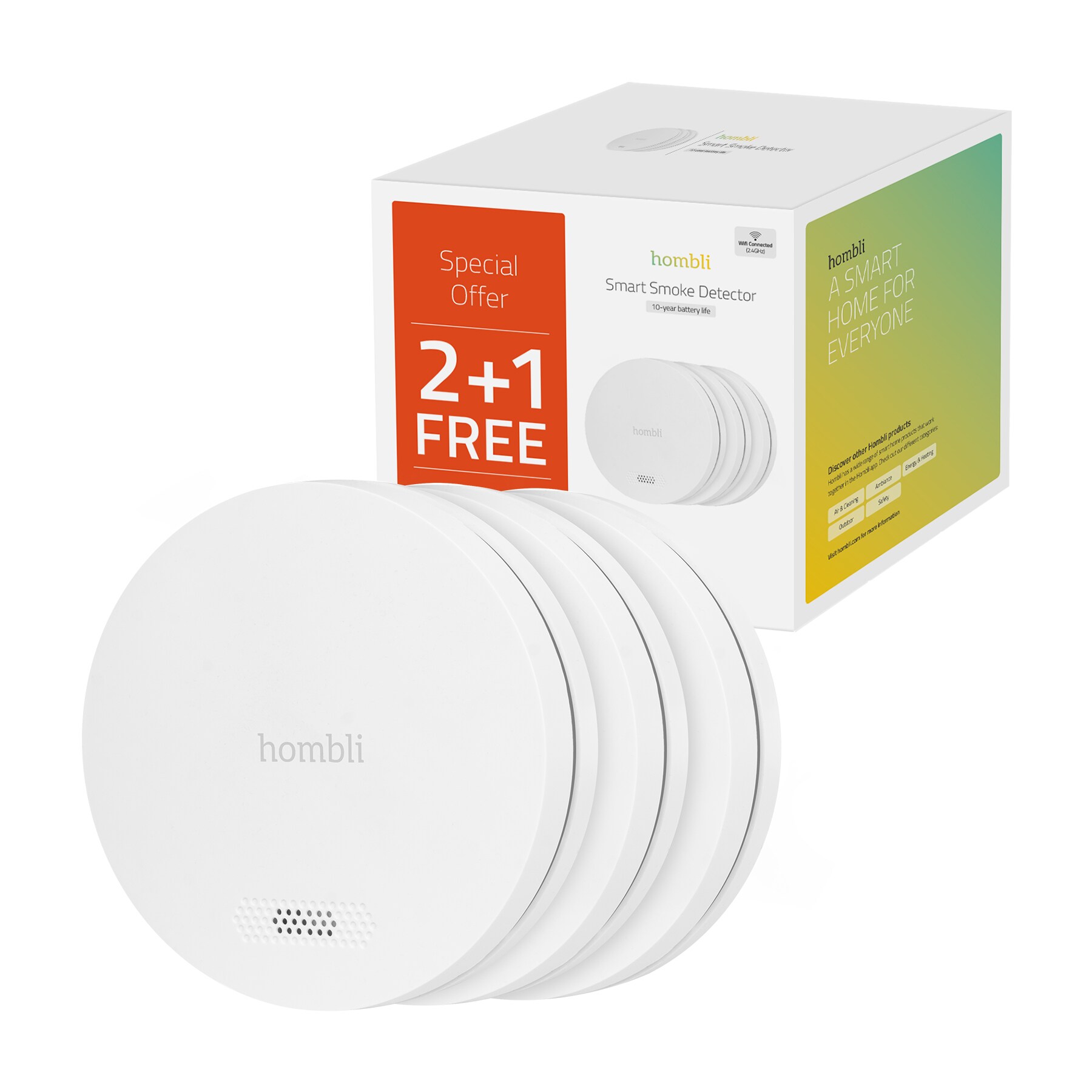 Hombli smarter Rauchmelder wei&szlig; 2+1 Promo Pack