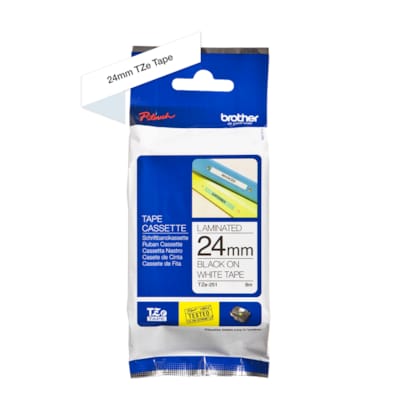 Brother  TZe-251 Schriftband 24mm x 8m schwarz auf weiß selbstklebend | 04977766685412