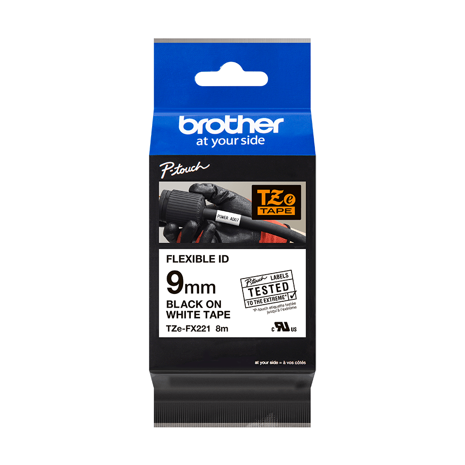 Brother TZe-FX221 Schriftband 9mm x 8m schwarz auf weiss Flexi-Tape