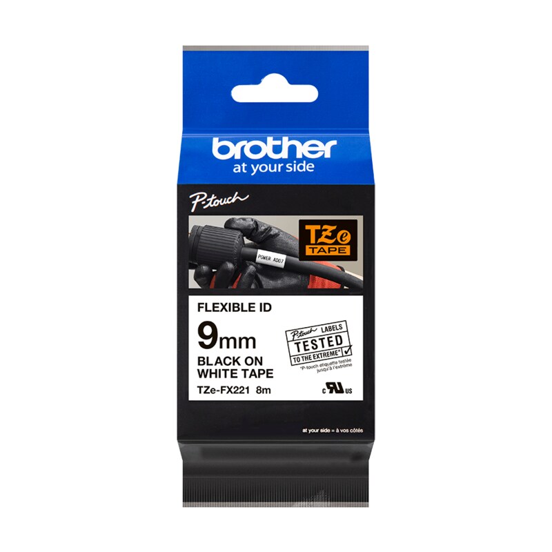 Brother TZe-FX221 Schriftband 9mm x 8m schwarz auf weiss Flexi-Tape