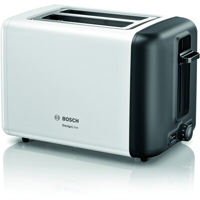 975 M günstig Kaufen-Bosch TAT3P421DE Kompakt Toaster, DesignLine, weiß /schwarz. Bosch TAT3P421DE Kompakt Toaster, DesignLine, weiß /schwarz <![CDATA[• 2-Scheiben-Toaster mit einstellbarem Bräunungsgrad • Leistung: 975 Watt, Stopp-Taste & Auftau-Funktion • B