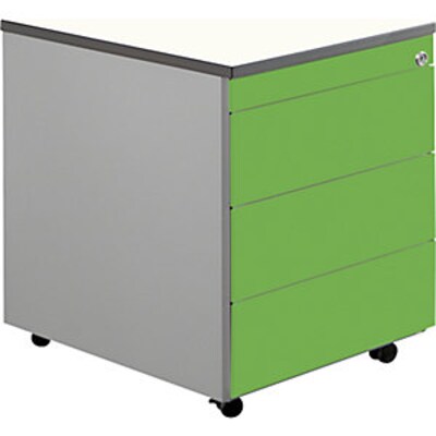 mauser Schubladencontainer ,Rollen, 579×600, Kunststoffpl.,3 Schubl., alu/gelbgrün/weiß | 04250633325230