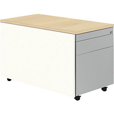 mauser Schubladencontainer, Rollen, 529×800, 1 Materialschub, 1 Hängereg,weiß/alu/Ahorn | 04250633325384