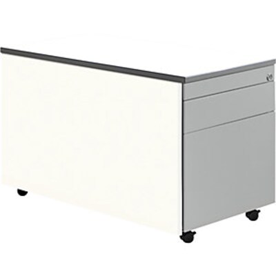 mauser Schubladencontainer m. Rollen, 529×800, 1 Materialschub, 1 Hängereg, weiß/alu | 04250633325391