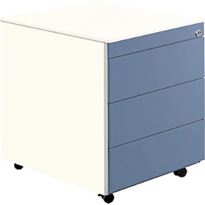mauser Schubladencontainer mit Rollen, 570x600mm, Stahlplatte, 3xSchublade, weiß/blau | 04250633397992