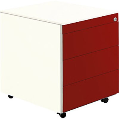 EL 5 günstig Kaufen-Schubladencontainer mit Rollen, 570x600mm, Stahlplatte, 3 Schubladen, weiß/rot. Schubladencontainer mit Rollen, 570x600mm, Stahlplatte, 3 Schubladen, weiß/rot <![CDATA[• Hochwertige Schubladenführung mit Selbsteinzug und Dämpfung. • Alle A