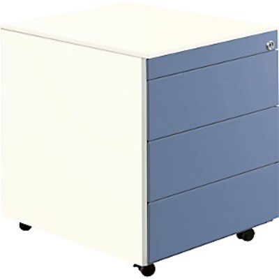 mit Schubladen günstig Kaufen-Schubladencontainer mit Rollen, 570x600, 1 Materialschub, 1 Hängereg., weiß/blau. Schubladencontainer mit Rollen, 570x600, 1 Materialschub, 1 Hängereg., weiß/blau <![CDATA[• Hochwertige Schubladenführung mit Selbsteinzug und Dämpfu