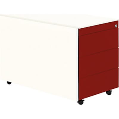 PF D  günstig Kaufen-Schubladencontainer mit Rollen, 570x800mm, Stahlplatte, 3xSchublade, weiß/rot. Schubladencontainer mit Rollen, 570x800mm, Stahlplatte, 3xSchublade, weiß/rot <![CDATA[• Hochwertige Schubladenführung mit Selbsteinzug und Dämpfung. • Alle Aus