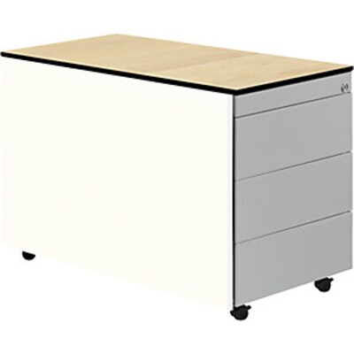 mauser Schubladencontainer m.Rollen, 573×800, HPL-Vollkernpl., 3 Schubl.,weiß/alu/Ahorn | 04250633326060