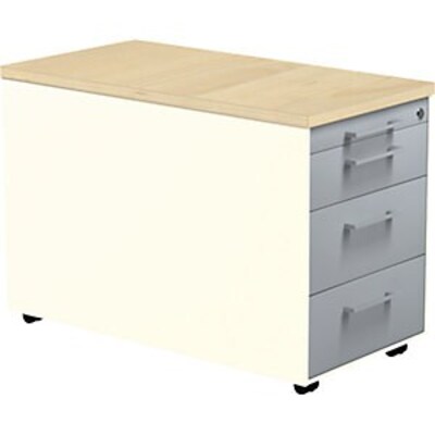 mauser Schubladencontainer auf Rollen, 529x800mm, 3 Schubl., reinweiß/alusilber/Ahorn | 04250633326268