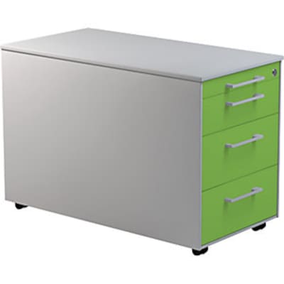 Schubladencontainer m.Rollen, 520x800mm, 3 Materialschübe,alu/gelbgrün/alusilber