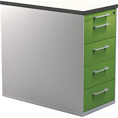 mm Kunststoff günstig Kaufen-Schübecontainer mit Sockel, H 720mm, Kunststoffpl., 4 Schübe, alu/gelbgrün/weiß. Schübecontainer mit Sockel, H 720mm, Kunststoffpl., 4 Schübe, alu/gelbgrün/weiß <![CDATA[• Hochwertige Schubladenführung mit Selbst