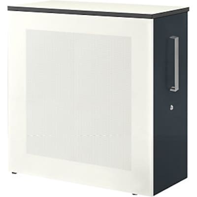 Rollcontainer günstig Kaufen-Hochauszugschrank, Thekenelement rechts stehend, H 1025 mm, weiß/anthrazitgrau. Hochauszugschrank, Thekenelement rechts stehend, H 1025 mm, weiß/anthrazitgrau <![CDATA[• Schrank, Trennwand und Rollcontainer in einem. • Akustisch wirksame Sei