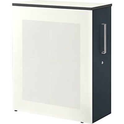 RKS 25 günstig Kaufen-Hochauszugschrank, Thekenelement rechts stehend, H 1250 mm, weiß/anthrazitgrau. Hochauszugschrank, Thekenelement rechts stehend, H 1250 mm, weiß/anthrazitgrau <![CDATA[• Schrank, Trennwand und Rollcontainer in einem. • Akustisch wirksame Sei