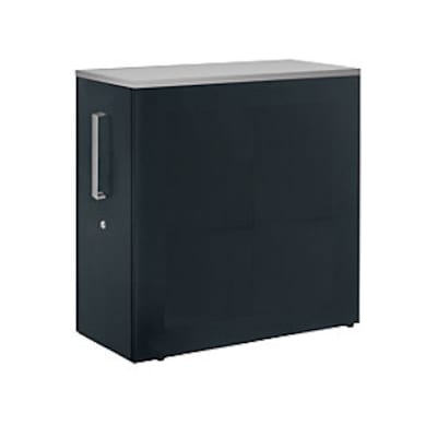 10 zu  günstig Kaufen-Hochauszugschrank, Thekenelement links stehend, Höhe 1025 mm, anthrazitgrau. Hochauszugschrank, Thekenelement links stehend, Höhe 1025 mm, anthrazitgrau <![CDATA[• Schrank, Trennwand und Rollcontainer in einem. • Akustisch wirksame Seitenwä