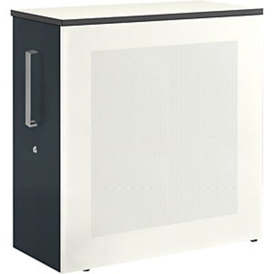 ST LINK günstig Kaufen-Hochauszugschrank, Thekenelement links stehend, H 1025mm, reinweiß/anthrazitgrau. Hochauszugschrank, Thekenelement links stehend, H 1025mm, reinweiß/anthrazitgrau <![CDATA[• Schrank, Trennwand und Rollcontainer in einem. • Akustisch wirksame